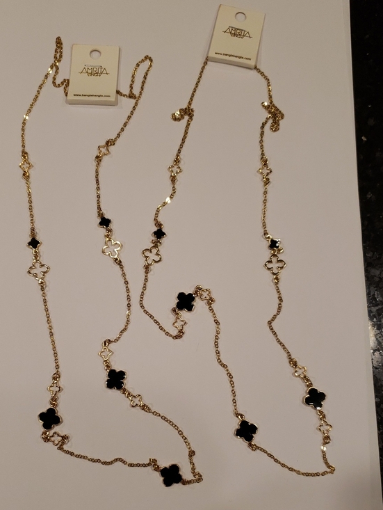 Amrita Singh Jewelry - Amrita Singh Gold Long Necklace with Black Clover Charms